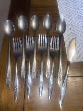10 Pc. Vintage Midcentury MCM Oneida Oneidacraft Deluxe Rose Pattern Stainless picture