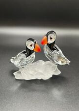 Swarovski Crystal Pair Of Puffins Figurine On Frosted Base 261643 picture