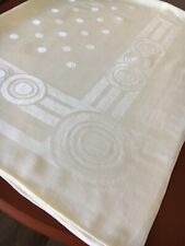 Vintage Damask Art Deco Polkadot Tablecloth Ivory 48”x64” picture