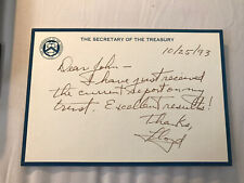 Lloyd Bentsen Department Of Treasury  USA 1993 Signed Personalized Note picture