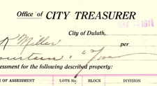 1911 DULUTH MINNESOTA OFFICE OF CITY TREASURER BILLHEAD RECEIPT Z5475 picture