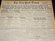 1919 FEB 22 NEW YORK TIMES - CIVIL WAR IN MUNICH, PREMIER EISNER SLAIN - NT 7973 picture