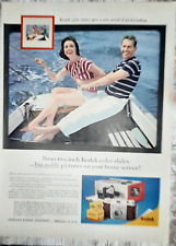 1957 Kodak Vintage Print Ad Eastman Film Color Slides Man Woman Sailboat Camera picture