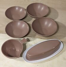 vintage lot of Melmac bowls and plates. 4 bowls Durawear, Creamer & Butter Dish picture