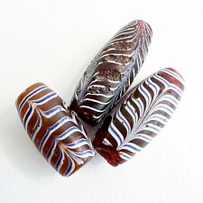 3 Old Venetian Red Glass Feather Trade Beads Loose picture
