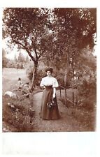 LADY ON GARDEN TRAIL.VTG 1909 REAL PHOTO POSTCARD RPPC*A30 picture