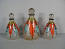 Antique Series Of Three Bottles With Perfume Style Art Deco Glass Enamel Painted picture