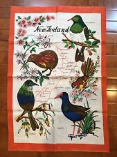Vintage Kitchen Linen Tea Towel Birds & Flowers of New Zealand Lovely Colors picture