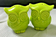Lime Green Ceramic Owl Salt and Pepper Shaker Set picture