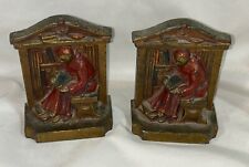 Vintage 1920’s Painted Metal L U Aronson Monk Cardinal Reading Library Bookends  picture