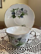 Vtg Royal Dover England Bone China White Rose Tea Cup &Saucer Perfect picture