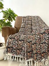 Brown Floral Throw Blanket Coverlet 100% Cotton Handloomed Block Printed Throw picture