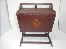 VINTAGE BROWN WOOD RUSTIC SEWING/KNITTING/YARN BOX STAND picture