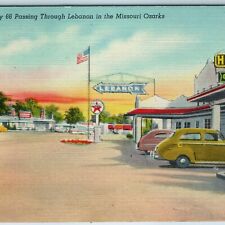 c1940s Lebanon MO Texaco Service Gas Station Signs Linen Hotel Hwy Route 66 A215 picture