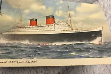 1954 RMS Queen Elizabeth Post Card Posted  - Cunard Line Linen picture
