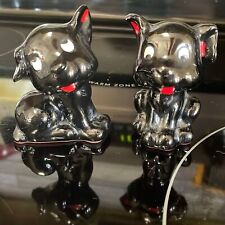 Vintage Redware Black Puppy Dogs Salt Pepper Shaker Set Made in Japan picture