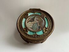 Antique French Bronze Guiloche Enamel Trinket Jewelry Box, Hand Painting picture