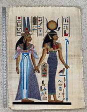 HUGE 36”x 27” AUTHENTIC EGYPTIAN HAND PAINTED & SIGNED PAPYRUS  GODDESSES w/cert picture