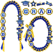 Blue and Gold Graduation Leis 2024 Graduation Lei Class of 2024 Money Ribbon Lei picture