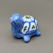 Vintage 90s Millefiori Mosaic Flower Turtle Candle Blue Figural Retro Decor picture