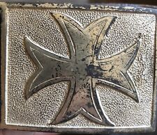 REDUCED Antique Maltese Cross Masonic (?) Leather Belt Buckle/Attachments PICS picture