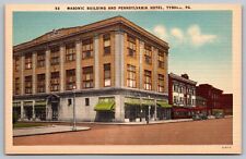 Pennsylvania Tyrone Masonic Building Penn Hotel Street View Old Cars Postcard picture
