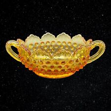 Vintage Fenton Hobnail Colonial Amber Double Handle Bowl 2”T 7”W picture