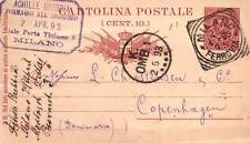 VINTAGE POSTCARD ITALY POSTAL CARD TO DENMARK MULTIPLE CANCELS MILANO 1893 picture