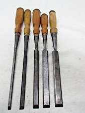 4 Vintage Stanley Wood Handle Socket Chisels 1 Greenlee Sharp & Ready to Use picture