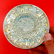 Vintage Exquisite Rare Plate Jerusalem City Engraved Silver Plated 925 Gilt 213g picture