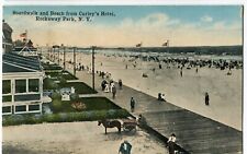 Rockaway Beach NY Boardwalk & Beach From Curleys Hotel 1917 Horse Wagon Nice picture
