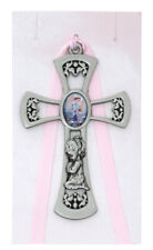 Girl Guardian Angel Crib Cross Medal With Light Pink Ribbon 10 Inch Baptism Gift picture