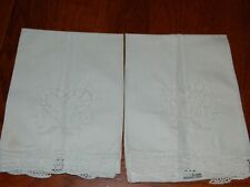 L-24 2 VINTAGE ANN’S 100% WHITE COTTON EMBROIDERD & CROCHETED HAND TOWELS picture
