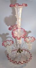 Antique Victorian Cranberry Cracked Rigaree Glass Flute 5 Epergne  Vase 21 In picture