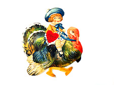 Antique Mechanical Valentine's Day Card Child Riding Turkey - 1923 picture