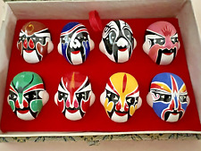 Vintage Mini Ceramic Chinese Opera Masks in Original Display Case (Set of 8) picture