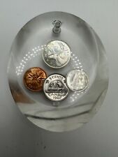 Canadian 1968 Coins In Lucite Paper Weight Pen Holder Vintage  picture
