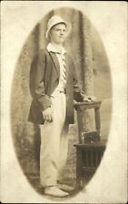 RPPC Young man Edwardian era yachting fashion 1904-1918 real photo postcard picture