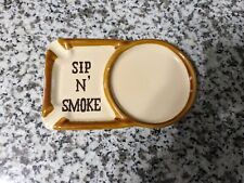 Vintage Ceramic Sip N Smoke Ashtray Coaster Combination Cigarette Tobacco picture