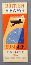 BRITISH AIRWAYS VINTAGE PRE-WAR AIRLINE TIMETABLE SUMMER 1939 picture