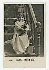 Vintage Postcard LITTLE GIRL IN NIGHTGOWN   CAT ON STAIRS RPPC UNPOSTED BAMFORTH picture