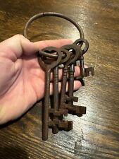 Victorian Master Door Cast Iron Skeleton Jailer Key Ring x5 Metal Keys 3/4+LBS picture