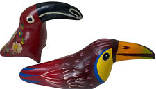 Vtg Mexican Tonala Toucans Birds Signed Artisan Pottery Birds picture