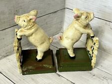 Old Vintage Pair of Cast Iron Pigs on a Fence Bookends/Door Stop EUC picture