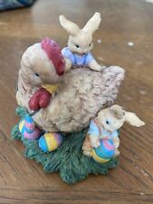 Vintage Heavy Resin Easter Chicken W Bunnies And Eggs 4” picture