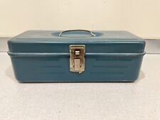 Vintage Rustic Blue Metal Tackle Box Chest Toolbox Tackle Box Very Good Conditio picture