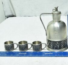 Magnus Aase Bergen Norway Lidded Pewter Pitcher w/ 3 mini Cups Mugs picture