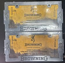 2-Browning Double Buck Metal License Plate Frame Front Back Pair New picture