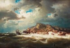 Oil painting Ship-By-The-Coast-Marcus-Larson-Oil-Painting seascape ocean waves picture