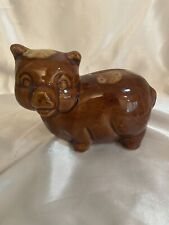 Vintage Piggy Bank Ceramic Brown Marked USA Mid Century Pig Figurine 4”h x 5”w picture